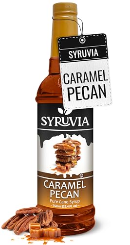 Syruvia Coffee Syrup, Caramel Pecan Flavored Syrup for Drinks, Lattes, and Desserts – 25.4 fl oz