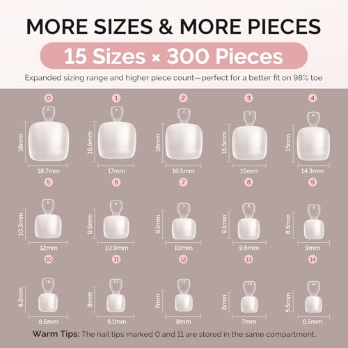 Image of MelodySusie Squoval Toe X Nail Tips - 300Pcs 15 Sizes Clear Acrylic, Full Matte Full Cover Press on Nails for DIY Extension & Salon Use,Pre-Shaped for Long-Lasting Manicure