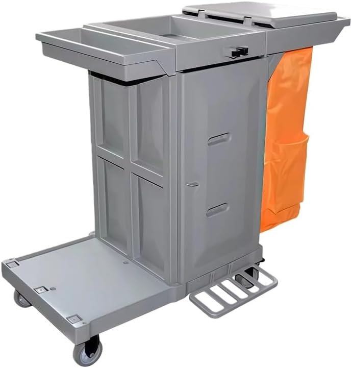 Commercial Janitorial Cart,Housekeeping Service Cart,with Storage Bag,for Room Service/Hotel/Cleaning Staff,Brass
