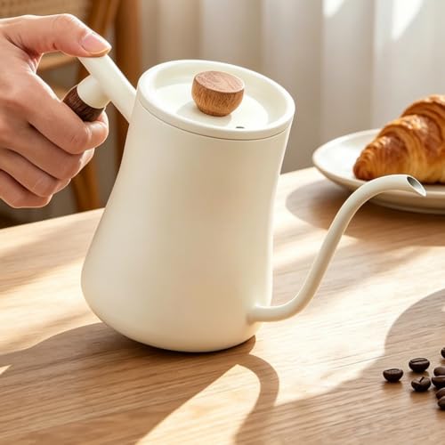 Hervidor de café de acero inoxidable con mango de madera y cuello de cisne elegante 6