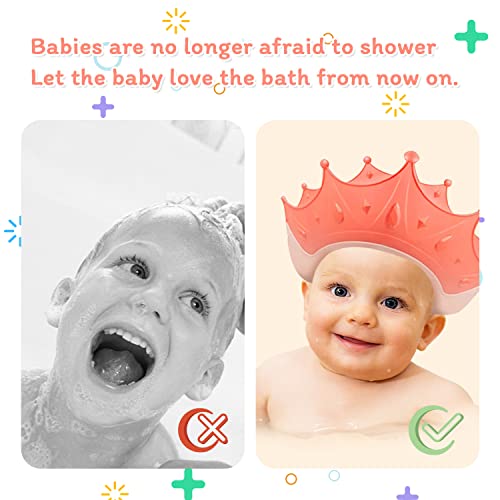 2Pcs Crown Baby Shower Cap, Adjustable Baby Hair Washing Guard Bath Shield Visor Hat Eyes And Ears Head Protection Bath Shampoo Hat Waterproof Soft Silicone Shower Cap For Kids Toddler Red+Yellow #TOP2