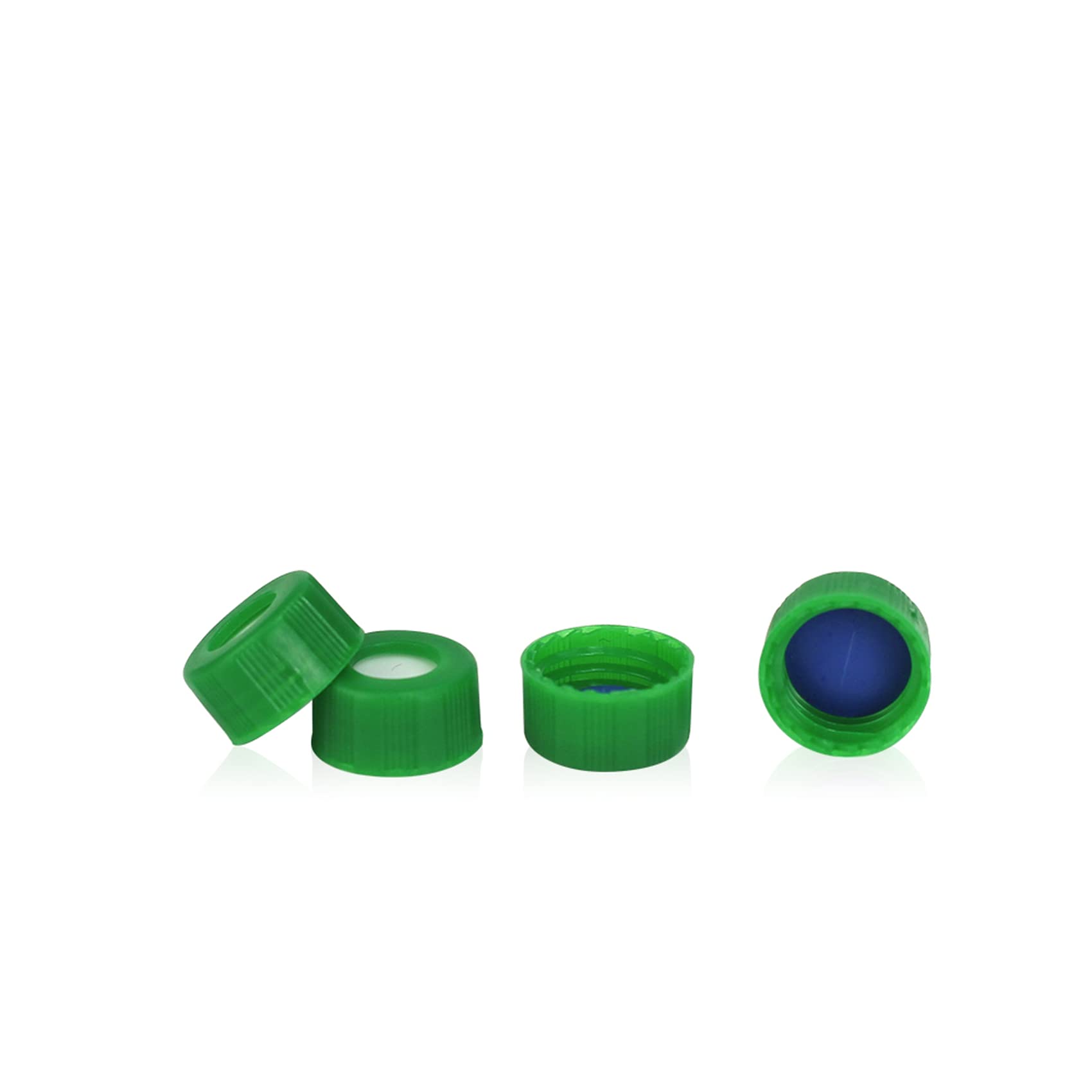 ALWSCI HPLC Pre-Slit 9-425 Screw Thread Vial Green Caps, 9 mm, Blue PTFE/White Silicone Septa, 100 pcs/pk
