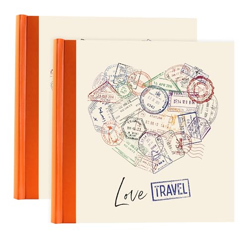 Kenro Box of 2 Holiday Series I Love Travel Stamp Photo Album for 200 Photographs 6x4 Inch / 10x15cm with Slip-in Pages and Memo Space - HOL130