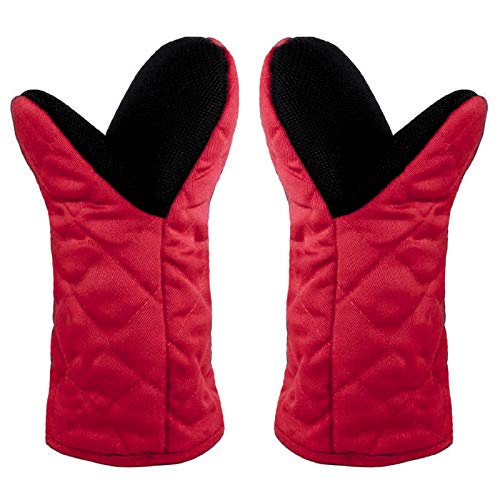 Oven Mitts Half Size Heat Resistant 500 Degrees Rubber Grabber for Kitchen Cooking Baking Red