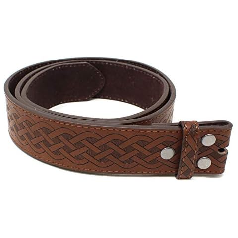 Leather Belt Strap with Embossed Celtic Knot Weave Pattern 1.5" Wide with Snaps - Brown - X-Large (40-42) Cover