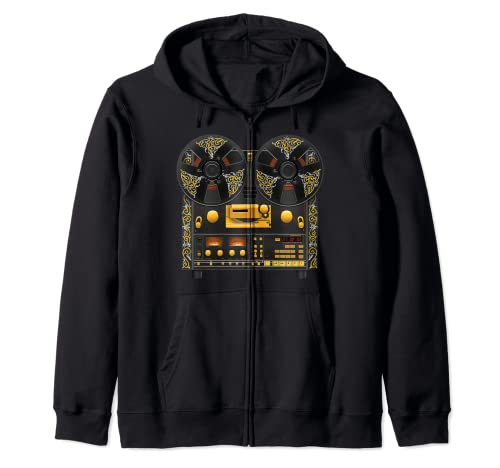 Audiophile Power Amplifier Speaker Shirt - Reel to Reel Tape Deck Recorder with Vintage Scrolls T-Shirt Zip Hoodie