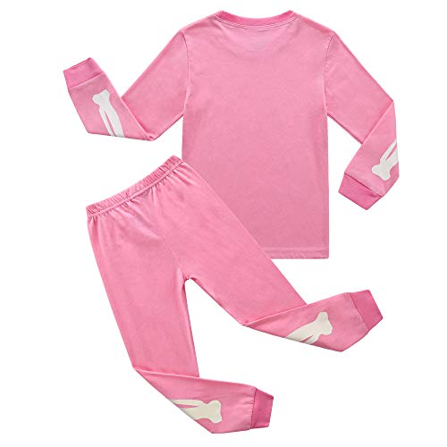 RKOIAN Girls Pyjamas Sets Toddler Skeleton Glow in The Dark Pjs Halloween 2 Piece Long Sleeve Nightwear for Kids 2-10 Years (Pink Skeleton, 3-4 Years) - Image 3