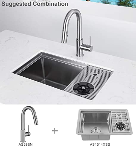 Aguastella As59Bn Brushed Nickel Bar Faucet Or Prep Kitchen Sink Faucet With Pull Down Sprayer And Single Handle #TOP7