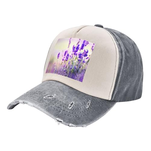 Odddot Lavendel bloemenprint katoenen honkbalpet, verstelbare vader, buitenhoed, honkbalpet voor mannen en vrouwen, Grijs, Eén Maat