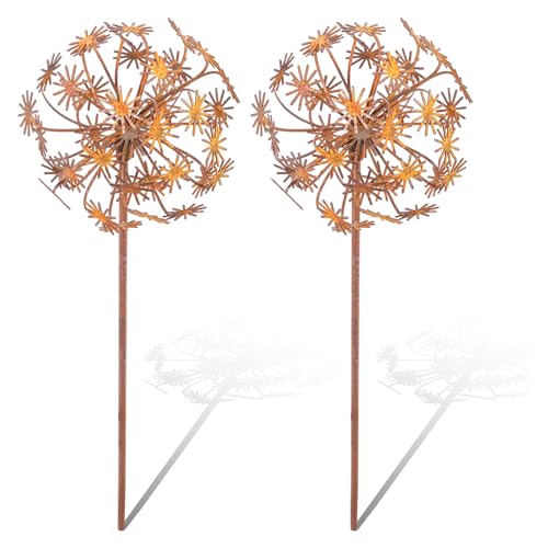 Deuson 2 spine da giardino, decorazione da giardino, in metallo, per decorazioni esterne, verande, recinzioni, cortili interni (rosso ruggine)