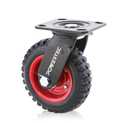 POWERTEC 17051 Swivel Heavy Duty Industrial Caster, 8” Wheel Rubber Knobby Tread – Black