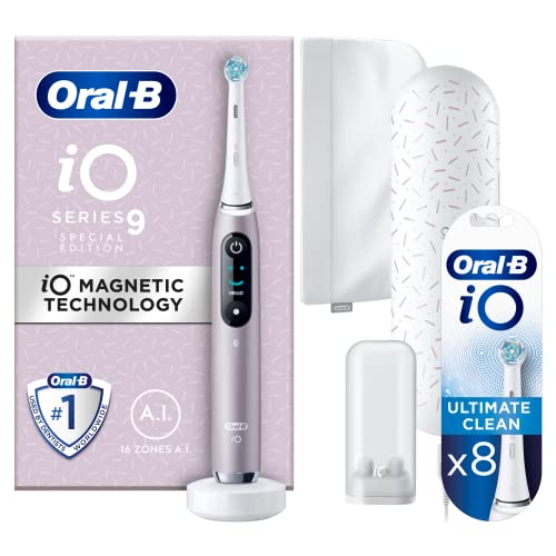 Oral-B iO9 Rose Quartz Special Edition - Come As You are + White Toothbrush Heads, Pack of 8 Counts