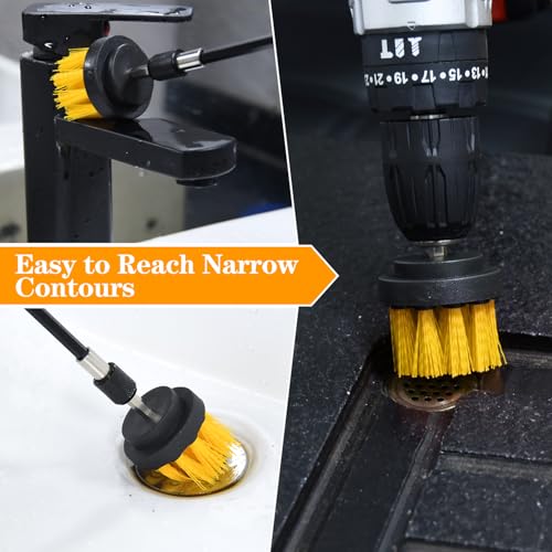 Image of 6pcs Drill Brush Attachment Set, for Tile Grout, Bathroom, Kitchen, Car Wheel, Floor, Sink, Corner