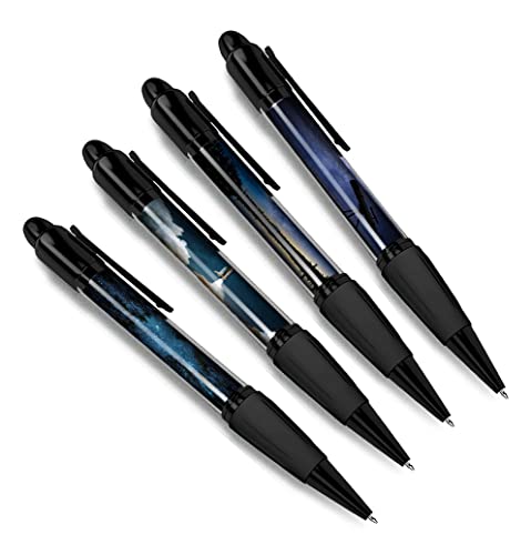 Image of DV DESIGN Set of 4 Space Black Ballpoint Pens - Universe Nebula Stars Telescope Rocket Night Sky Astronomy Boys Girls Men Women Theme Pen #79396