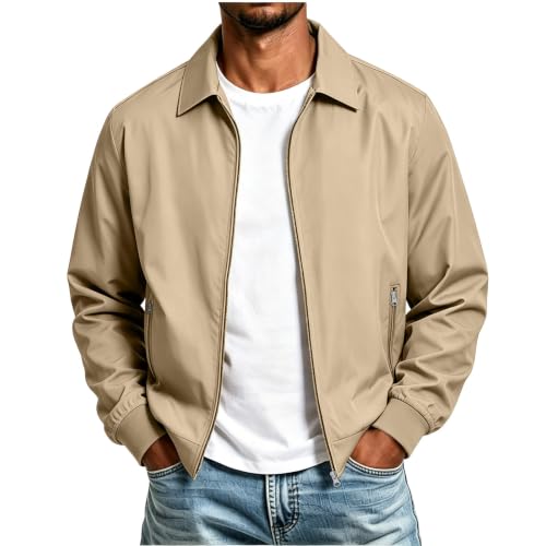LBOVBE Mens Classic Bomber Jacket Long Sleeve Stand Collar Full