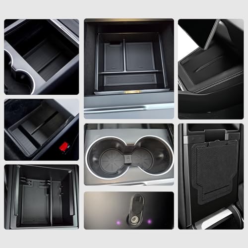 FETUSI 8PCS Center Console Organizer Tray Compatible with Tesla Model Y Juniper 2025 2026 Accessories, Hidden Storage Box & Cup Holder & Armrest Organizer & Wireless Charging Mat & Camera Cover by FETUSI - Used condition - Image 8
