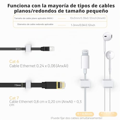 Miniatura 4 de Agptek 100pcs Clips De Cable, Organizador De Cables Autoadhesivo, Grapas De Pared Para Cables Eléctricos, Adhesiva Clips Decorativos De Luces Para Cable De Usb, Audio, Cargador, Oficina Y Hogar