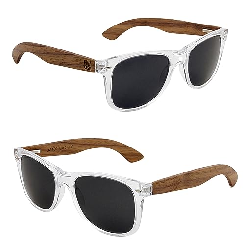 Holzwurm Sonnenbrille mit Holzbügeln aus Walnuss für Damen & Herren/Polarisierende Brillengläser mit UV400-Schutz/mit Brillenetui aus echtem Bambus