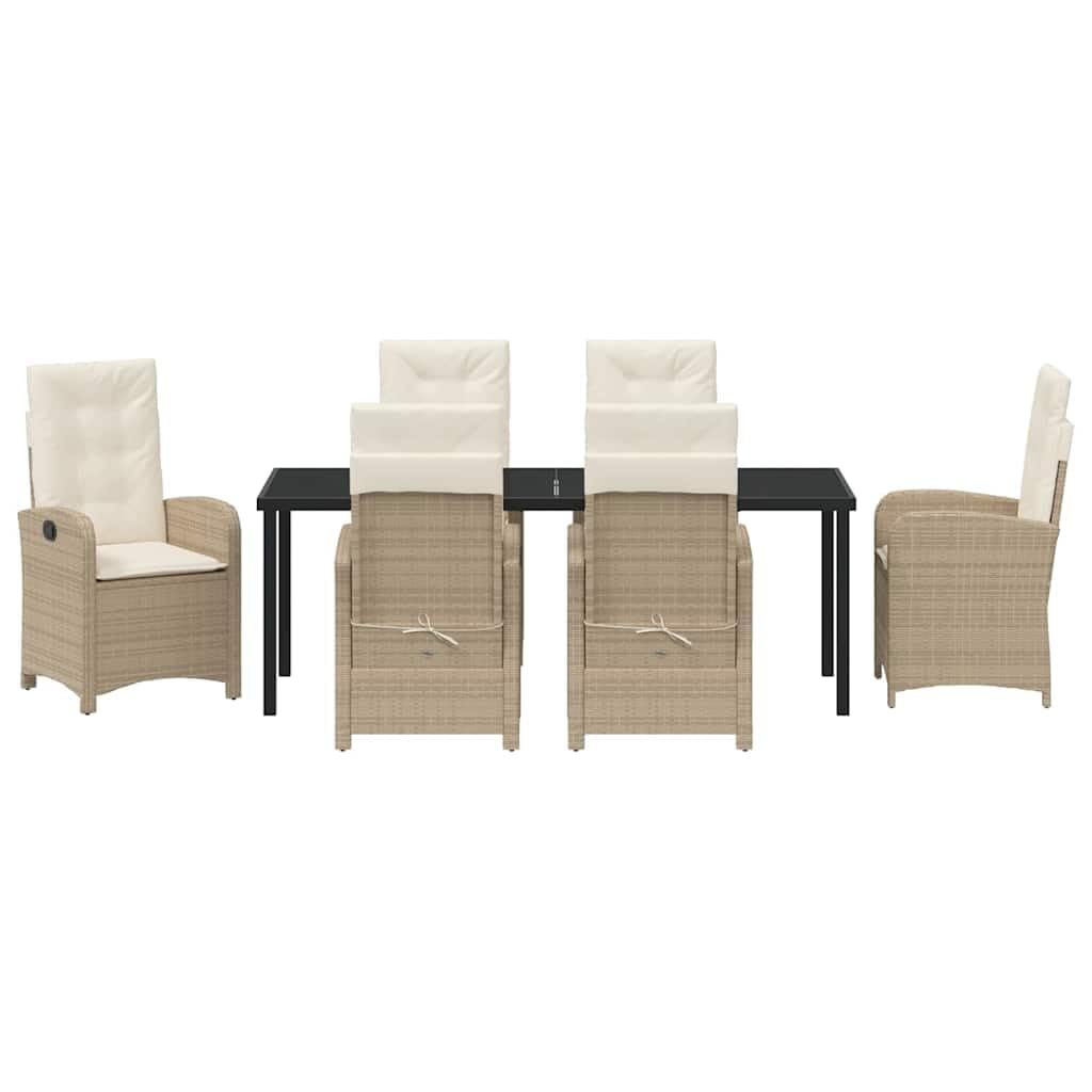 Salon de jardin 7 pièces en polyrotin beige avec coussins, 6 places, durable, design moderne, résistant aux intempéries, pour jardin, terrasse et balcon, salon confortable, meubles