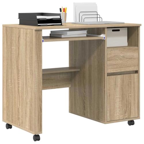 vidaXL Escritorio con Ruedas con cajón Roble Sonoma 91 x 50 x 77 cm, Escritorio para casa, diseño Moderno, estación de Trabajo ergonómica, móvil y Funcional, con Almacenamiento