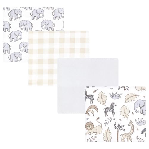 Image of Hudson Baby Unisex Baby Cotton Flannel Receiving Blankets, Neutral Safari, One Size