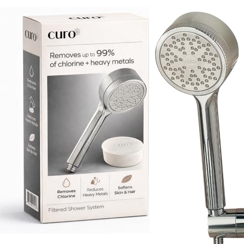 Image of Curo Skin Chrome Filtered Shower Head - Filters Chlorine, Heavy Metals & Impurities Found in Water - Improves Quality of Skin & Hair - High Pressure - Quick & Easy to Install (Chrome)