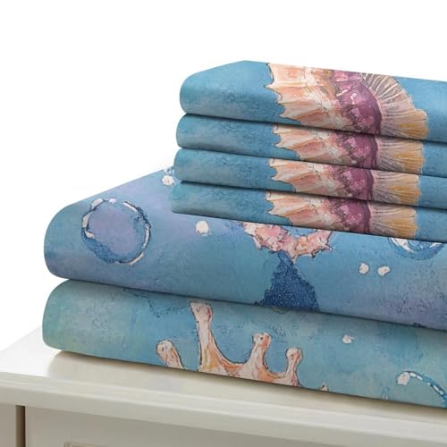 Housse de couette hippocampe linge de lit 140x200 style marin