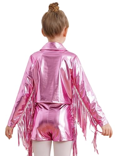 easyforever Kids Girls Sequin Tassel Bomber Jacket Long Sleeve Dance Coat Performance Outerwear for Concert Party Club2