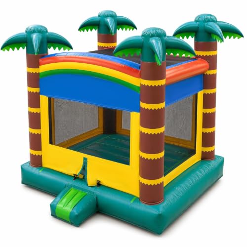 Inflatable Jump Bounce House 13.8FT, 100% PVC Indoor & Outdoor Backyard Blow-Up Bouncy Playhouse with Air Blower and Storage Bag, Jumping Castle for Parties, Birthdays, Green