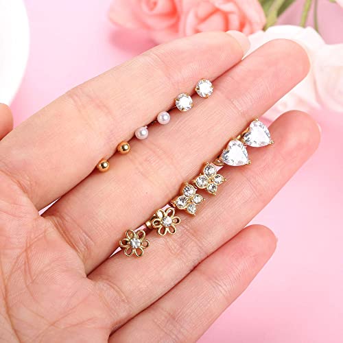 Udalyn 6 Pairs Hypoallergenic Screwback Earrings Tiny Pearl Ball Heart Butterfly Flower Cz Stud Earrings Set Stainless Steel Stud Earrings For Women 18G-20G #TOP4