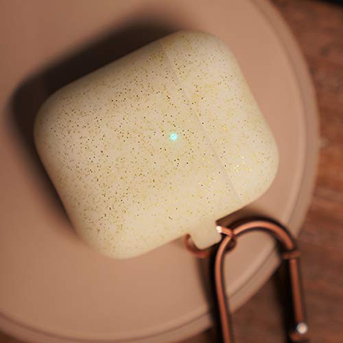 Elago Silicone Case With Keychain Compatible With Apple Airpods Case 1 & 2, Front Led Visible, Supports Wireless Charging, Protective Silicone [Night Glow Gold] #TOP2