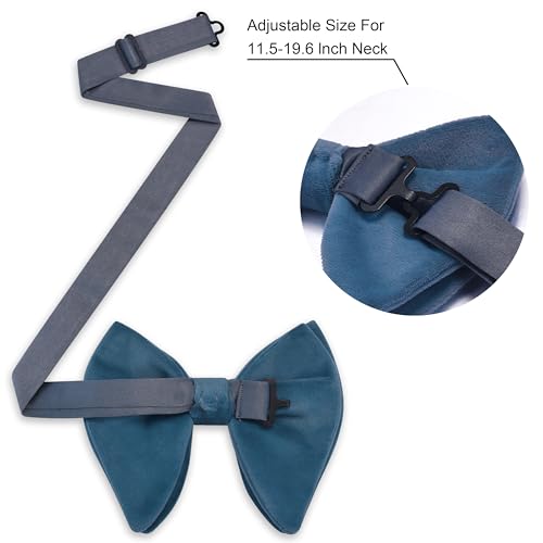 Image of GUSLESON Mens Solid Plaid Velvet Pre-tied Adjustable Bow Tie and Pocket Square Cufflink Set with Gift Box