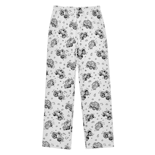 Loose Sleep Bottoms Truck Doodle White Young Lounge Pants Gifts with Pockets 9-10Y