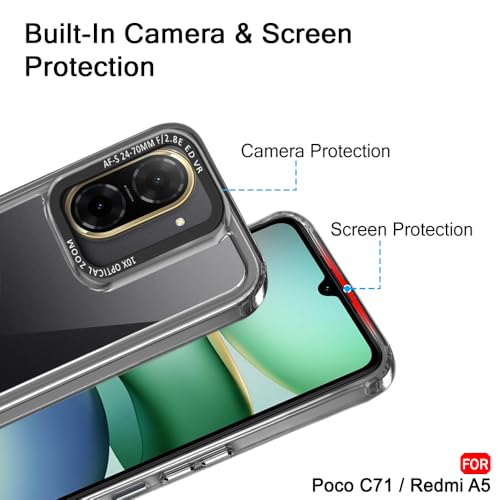 Image of TheGiftKart Hybrid Shockproof Back Cover Case for Poco C71 / Redmi A5 | Stylish Camera Border | Electroplated Buttons | Crystal Clear Hard Back Cover Case (TPU & PC, Smoked Bumper)
