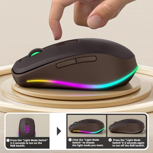 seenda Wireless Mouse, Type C Mouse with Jiggler - Light Up USB C Mouse, USB&Type C Receiver, Build-in Jiggler Mover Compatible with MacBook,iPad,Windows Tablet/Laptop/Computer, Brown - Image 5