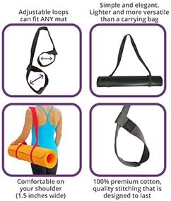 Yoga Mat Strap Sling, Adjustable and Durable 100% Cotton Mat Carrier Available in Two Lengths, Standard 66", Extra Long 85"