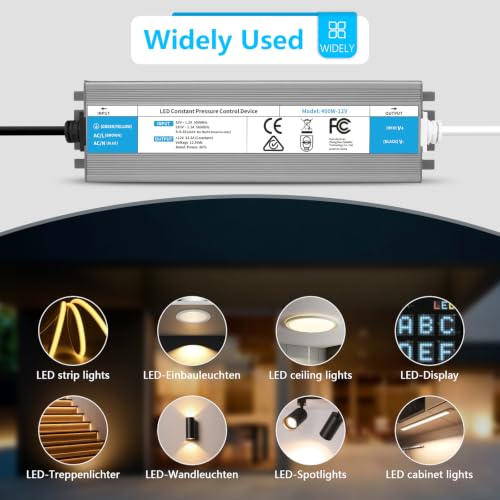 SUCIKORIO 12V 100W Alimentation LED Driver Extérieur Etanche IP67, 220V 12V AC 100W 8,3A Transformateur Ultra Fin LED Transfo Alimentation à Découpage Convertisseur De Tension AC à DC Pour LEDs – vue 7