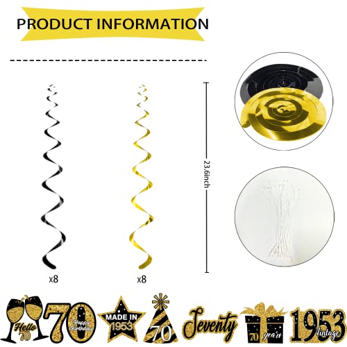 70Th Birthday Party Decorations For Men, Black Gold 1953 Birthday Decorations Includes 70Th Birthday Banner And Hanging Swirls For Men Women, 70Th Birthday Party Supplies 17Pcs #TOP5
