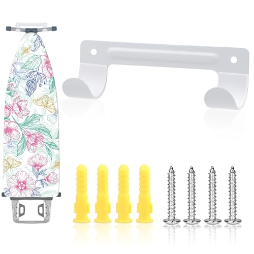 Ethanberg Ironing Board Holder, Wall Mount Stainless Steel Ironing Board Hanger with Screws, T Leg Ironing Boards Storage Organizer Wall Bracket, Ironing Board Hook for Laundry Room, White