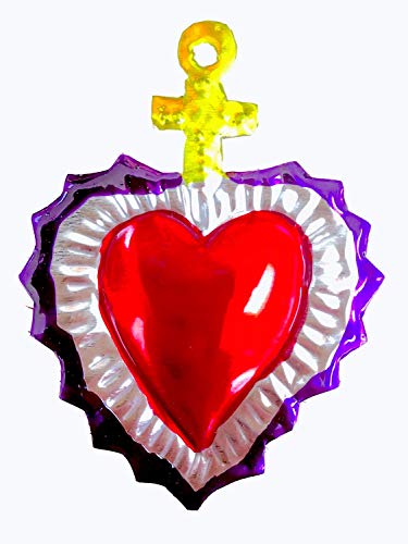 Mexican Milagros Charms - Tin Painted Sacred Heart Ornaments - Mexican Art (Set Of 6) - Multicolor #TOP5