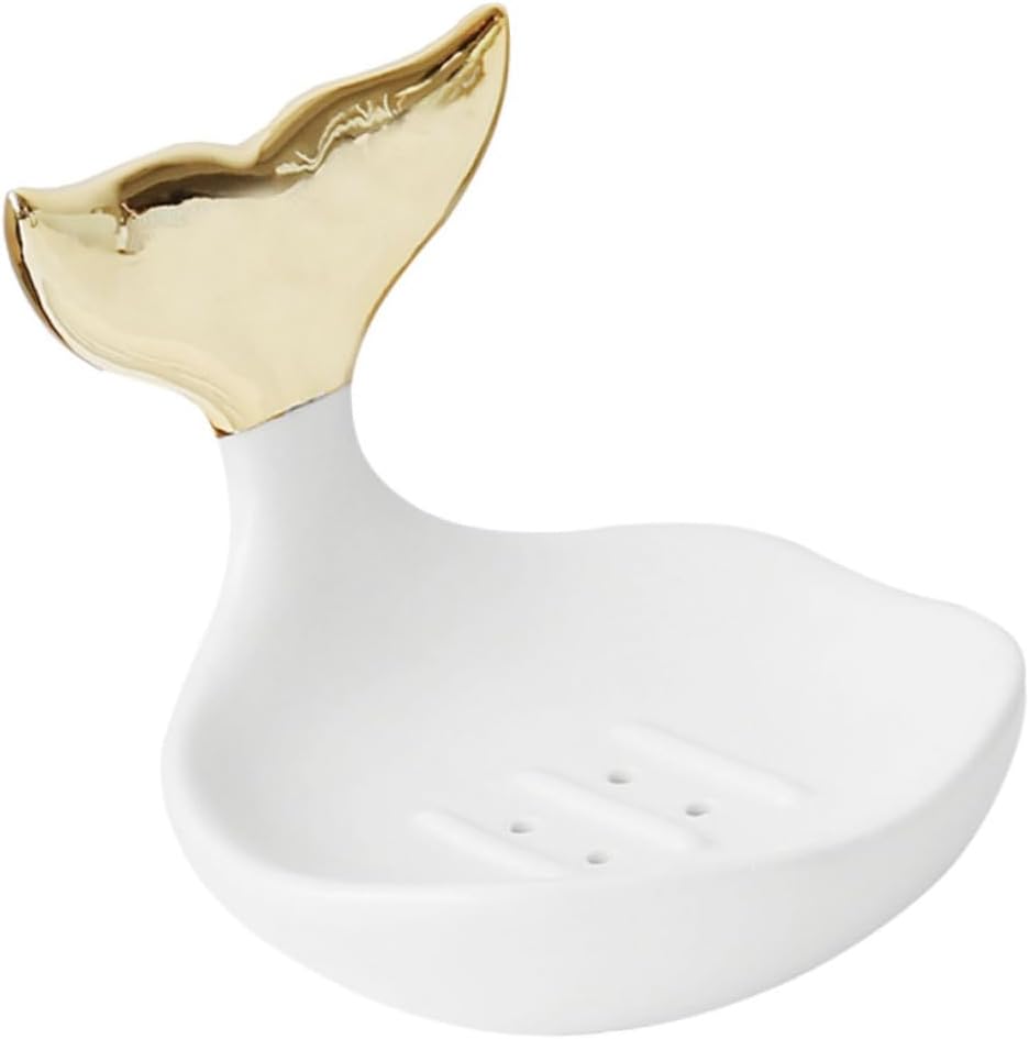Unomor Retro Bath Soap Holder Pottery Ring Holder Fishtail Shape Soap Storage Box for Bathroom