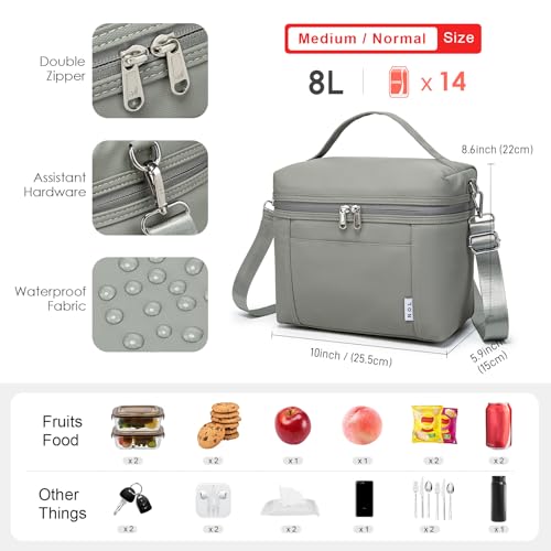 Image of NOL Natural Organic Lifestyle Insulated Lunch Bags for Women Cooler Bag Lightweight Nylon Waterproof Lunch Box For Work (Cool gray, Medium(normal))