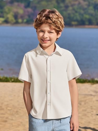 Image of Haloumoning Boys Short Sleeve Dress Shirts Button Down Formal Uniform Shirt