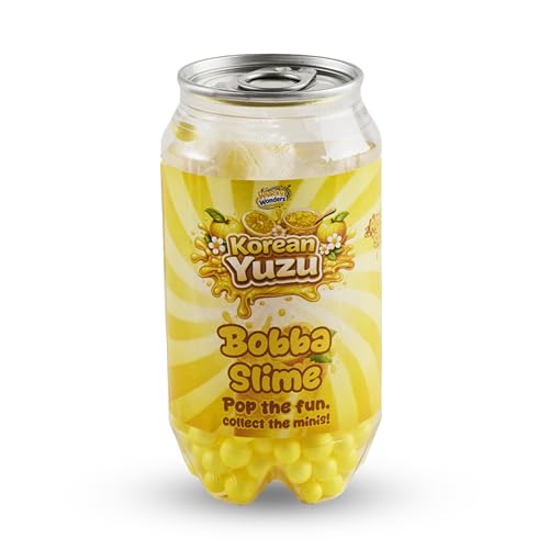 Image of Korean Yuzu Bobba Slime for Kids & Adults | Squishy Stretchy Slime with Bobba Beads & Collectible Mini Charms | Surprise Slime Can Toy | Stress Relief Sensory Play | Ages 6+ (1 Can)