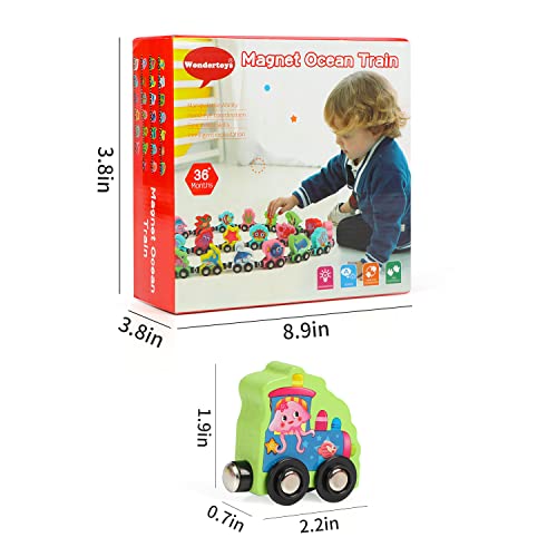 Wondertoys 27 PCS Wooden Train Set Toy Wooden Magnetic Ocean Train Set , Compatible with Major Brands Train Set Tracks