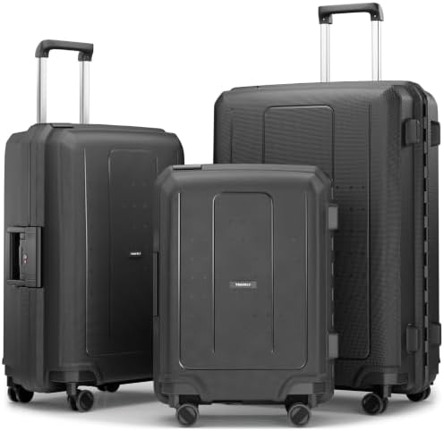 Travely Premium PP Koffer Set 74cm, 65cm, Handgepäck Koffer in einem Set, Sehr robuste Reisekoffer mit sanften Rollen & TSA Schloss, Reisekoffer