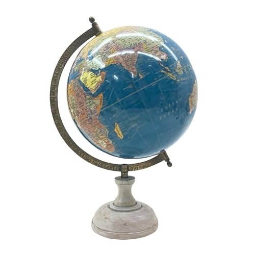 EXERZ 20cm Antique Globe Ocean Blue with a Wooden Base, Handcraft Decorative Globe (20cm)