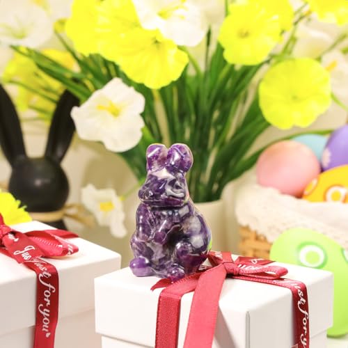 DUQGUHO Bunny Decor Easter Rabbit Decor Crystals Easter Gifts Decoration Bunny Statue Amethyst Crystals Figurines Bunny 1.5’’ - Image 5