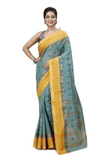 Image of Women's Traditional Bengal Tant Pure Cotton Design Border & Butta Tant Saree Without Blouse Piece
