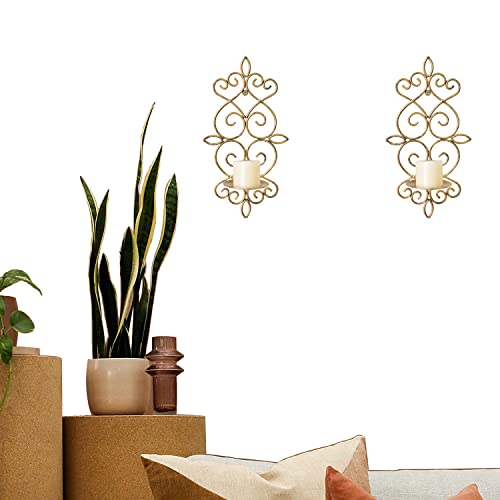 Wall Sconce, Antique Gold Metal Wall Candle Holders, Set Of 2 Scroll Wall Sconce Candle Holders For Living Room, Dining Room And Office (Antique Gold) #TOP3